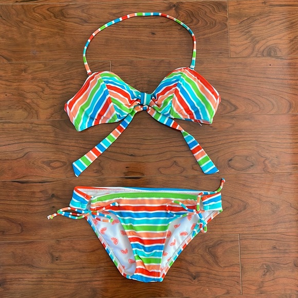 The Bikini Lab Colorful Striped Two Piece Bikini Swimsuit Bathing Suit - Picture 1 of 13